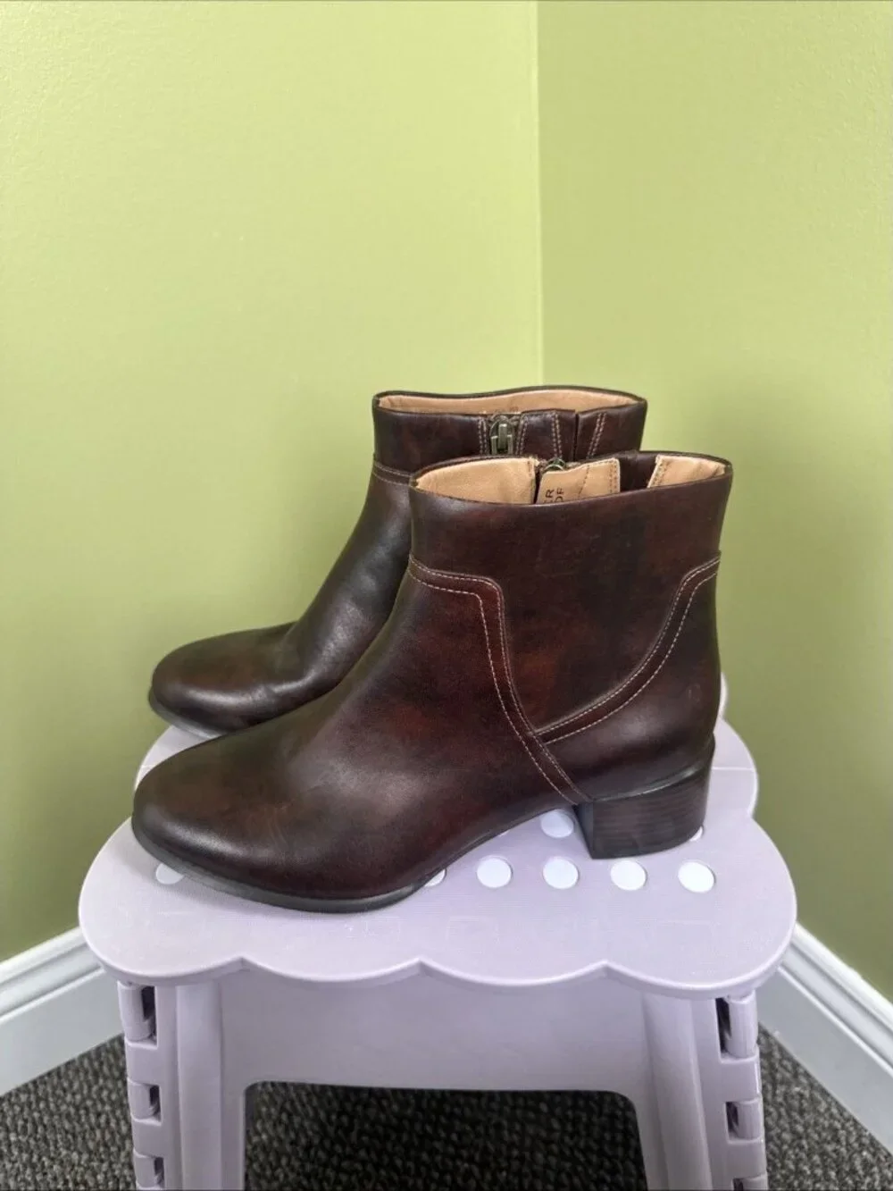 Vionic Kamryn Ankle Boots Brown 7.5 Leather Side Zip